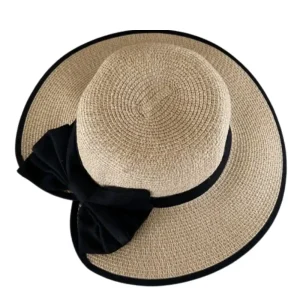 Black Ribbon Bowknot Straw Hat